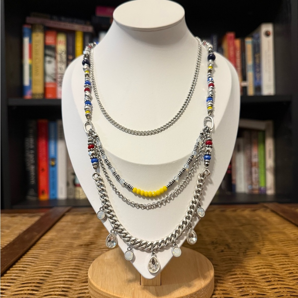 Premier Designs “Jess” Layered Silver Chain Necklace with Multicolor Beads NWOT